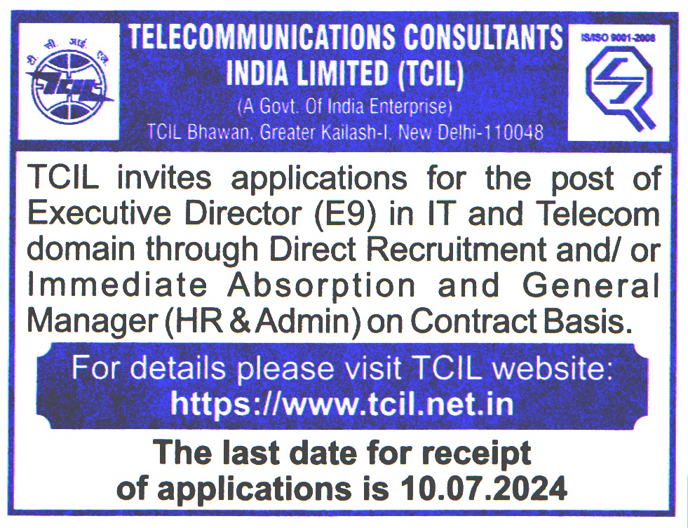 Telecommunications Consultants India Limited (TCIL) New Delhi Recruitment