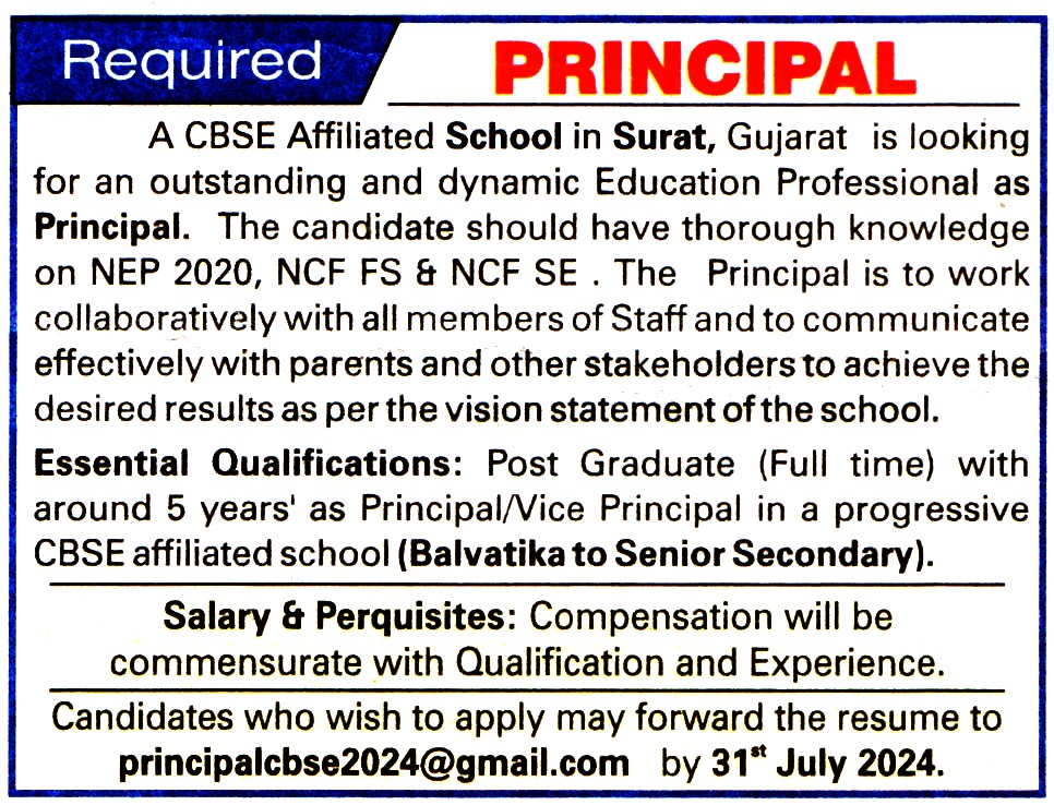 A CBSE School Surat Recruitment