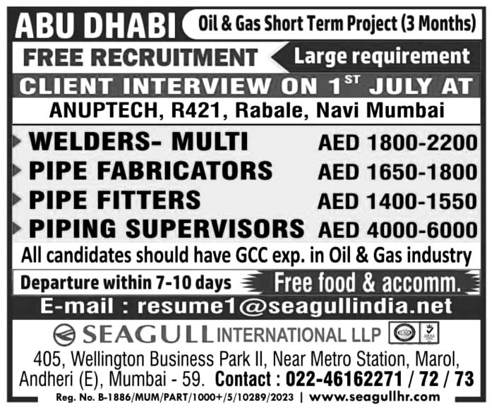 Jobs in Abu Dhabi for Welders Multi