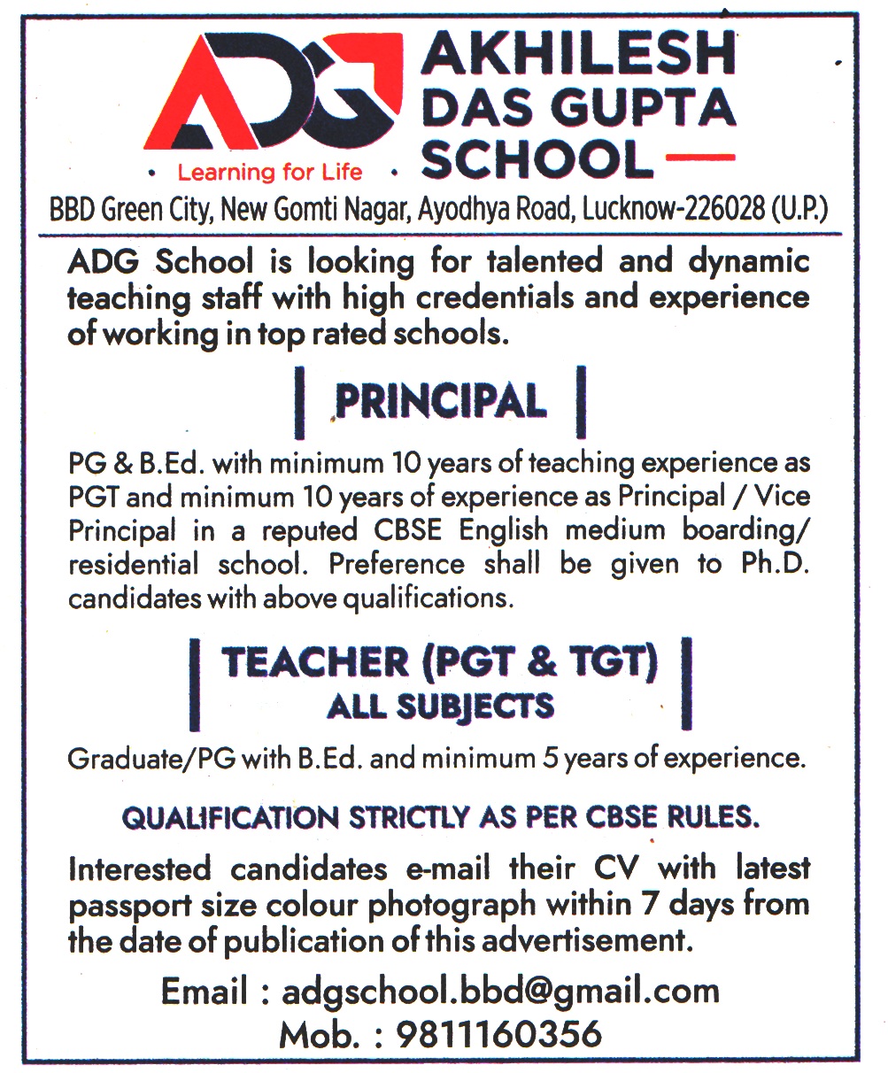 Akhilesh Das Gupta School (ADG School) Lucknow Recruitment