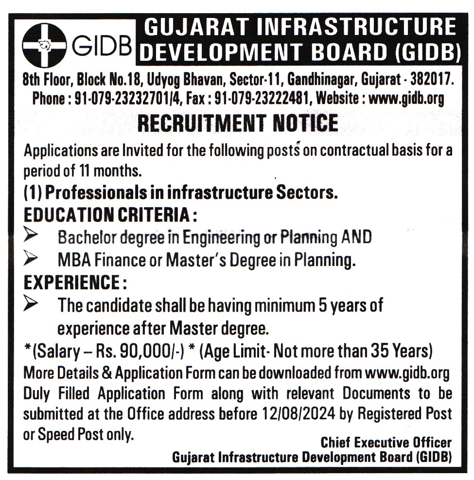 GIDB Gandhinagar Gujarat Recruitment