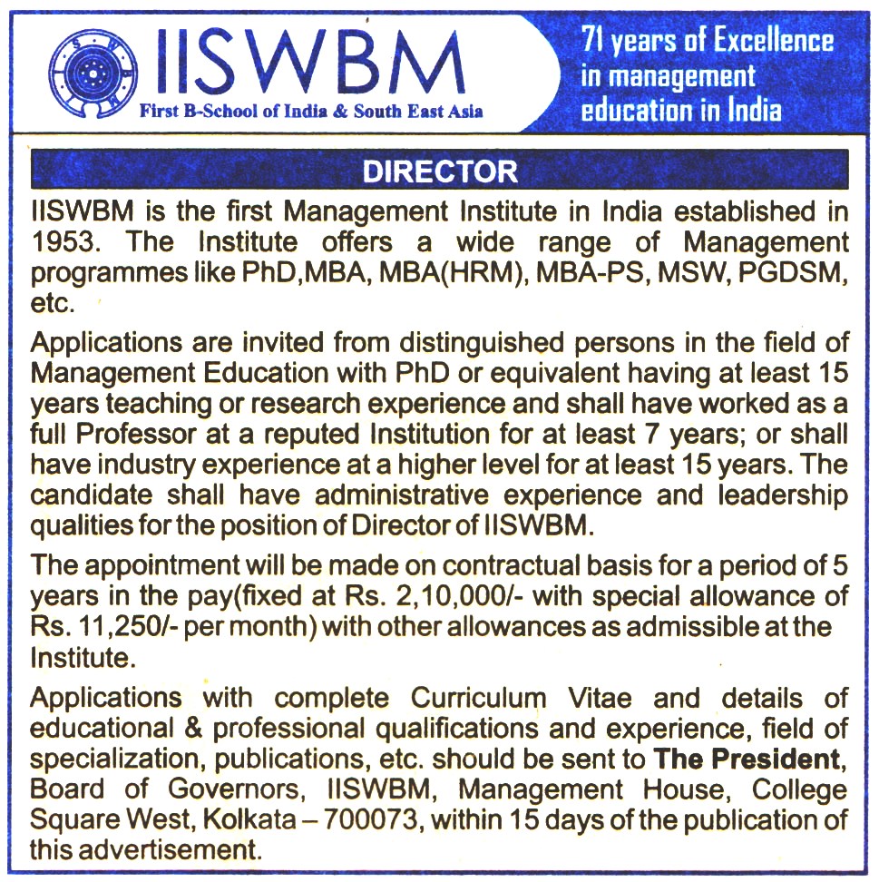 IISWBM Kolkata Recruitment