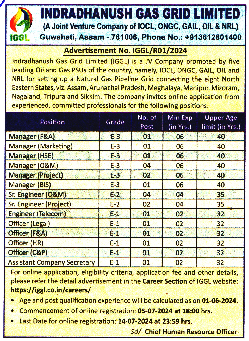 Indradhanush Gas Grid Limited (IGGL) Guwahati Recruitment