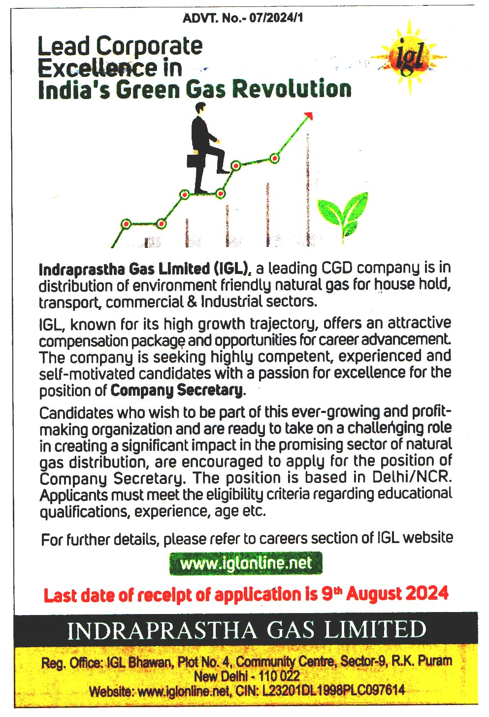 Indraprastha Gas Limited (IGL) New Delhi Recruitment