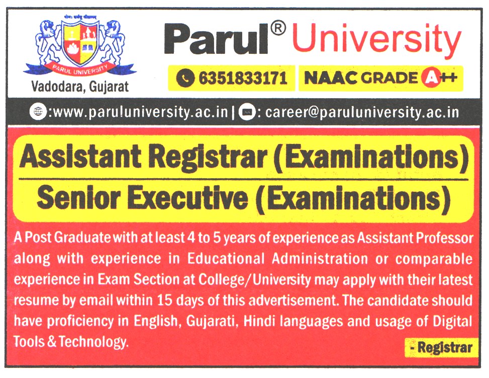 Parul University Vadodara Gujarat Recruitment