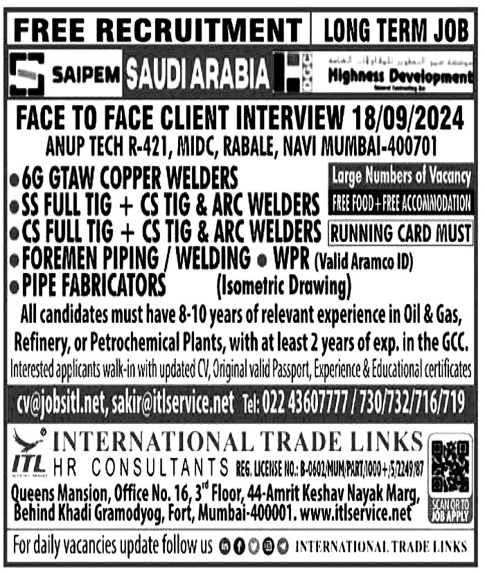 Jobs in Saudi Arabia for Foreman Piping & Welding