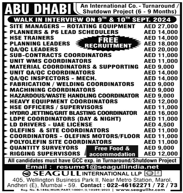 Jobs in Abu Dhabi for Rigging Supervisors