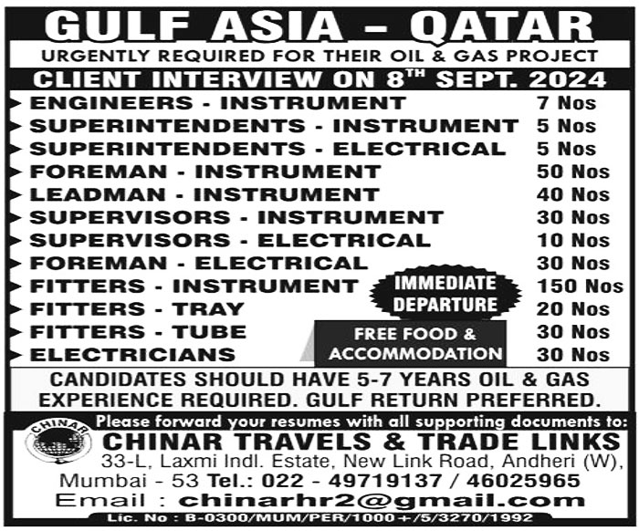 Jobs in Qatar for Electrical Supervisors