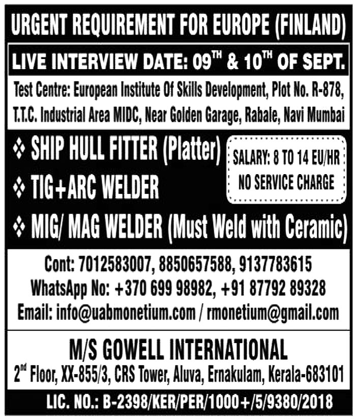 Jobs in Europe for MiG MAG Welder