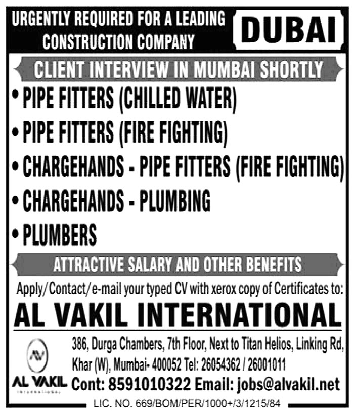 Jobs in Dubai for Chargehands Plumbing