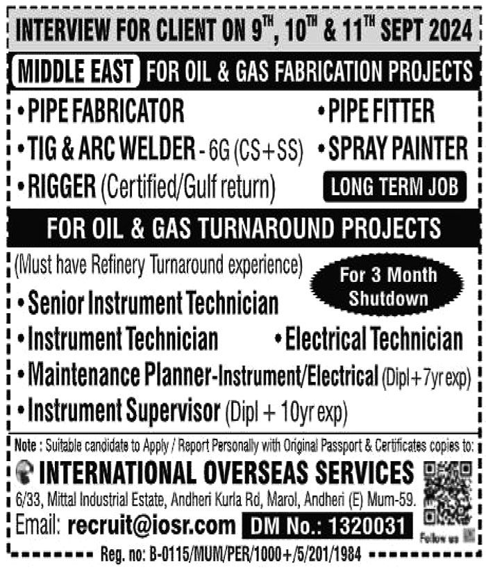 Jobs in Middle East for Senior Instrument Technician