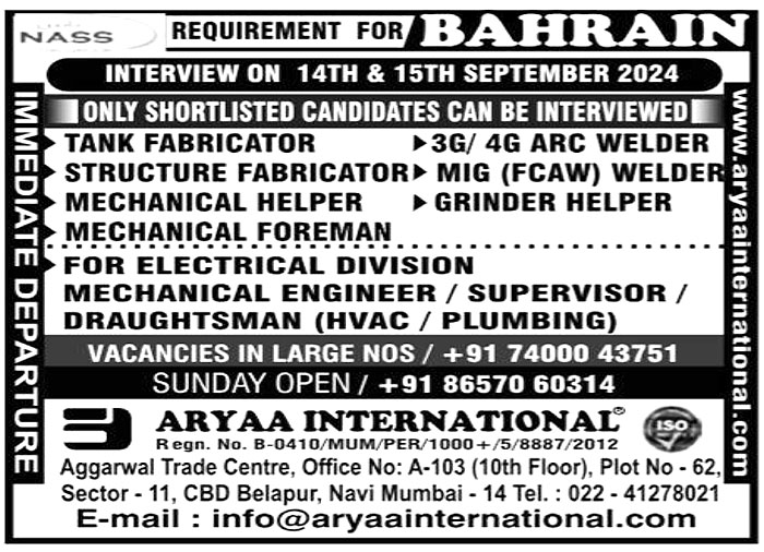 Jobs in Bahrain for Grinder Helper