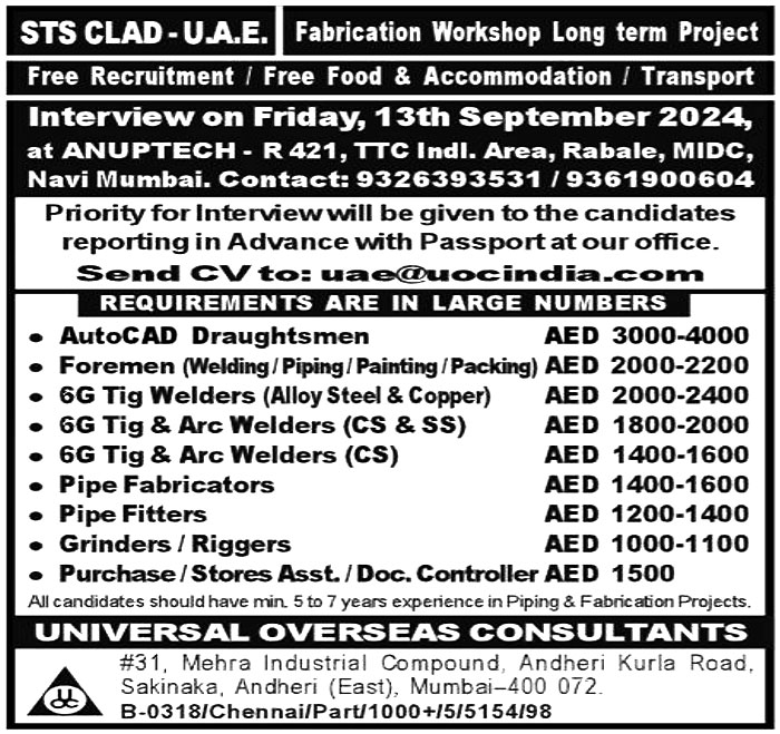 Jobs in UAE for Grinders & Riggers