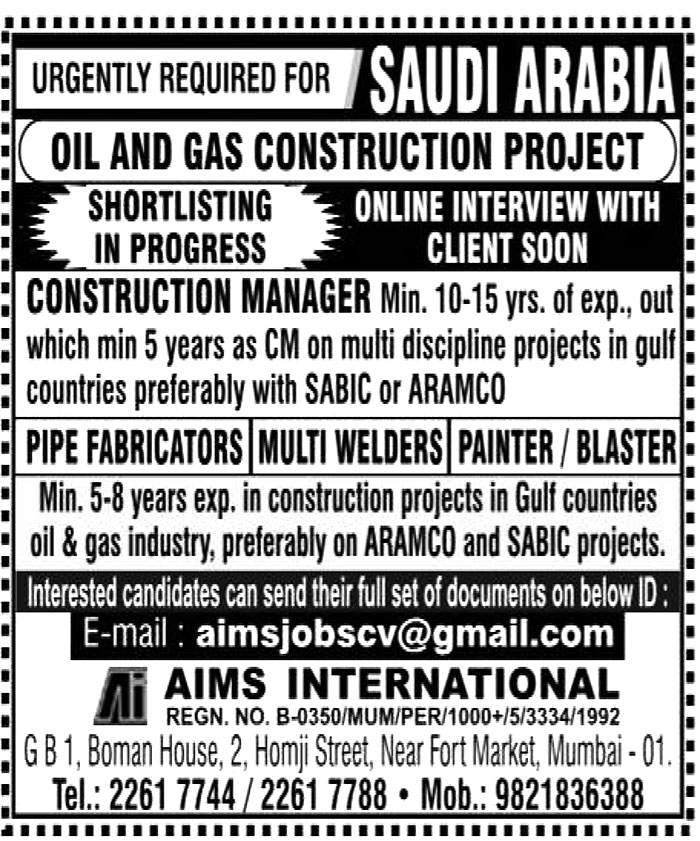 Pipe Fabricators for Jobs in Saudi Arabia