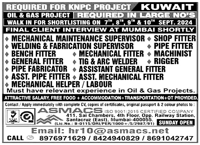 Jobs in Kuwait for Mechanical Helper