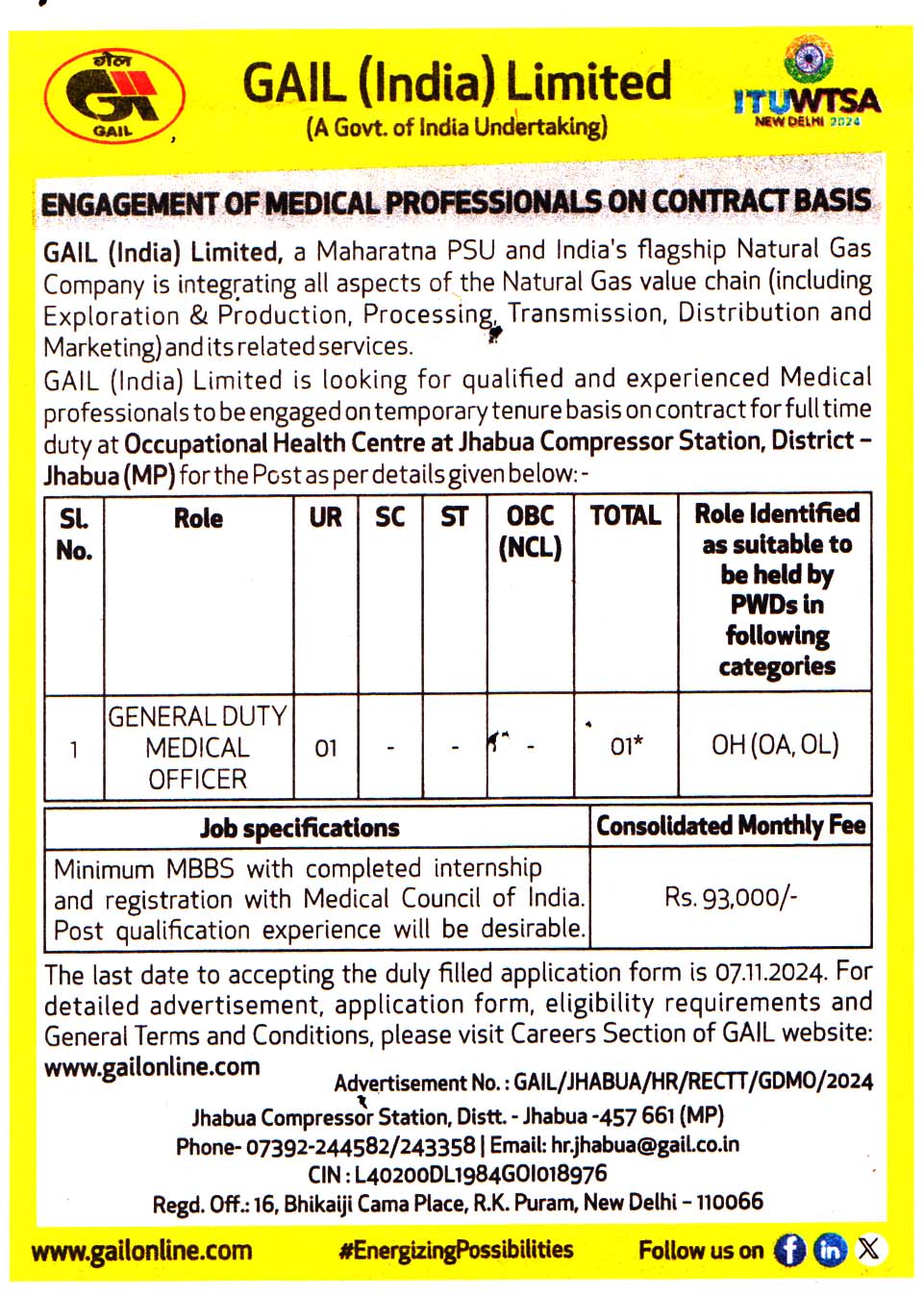 GAIL (India) Limited (GAIL) Jhabua Recruitment