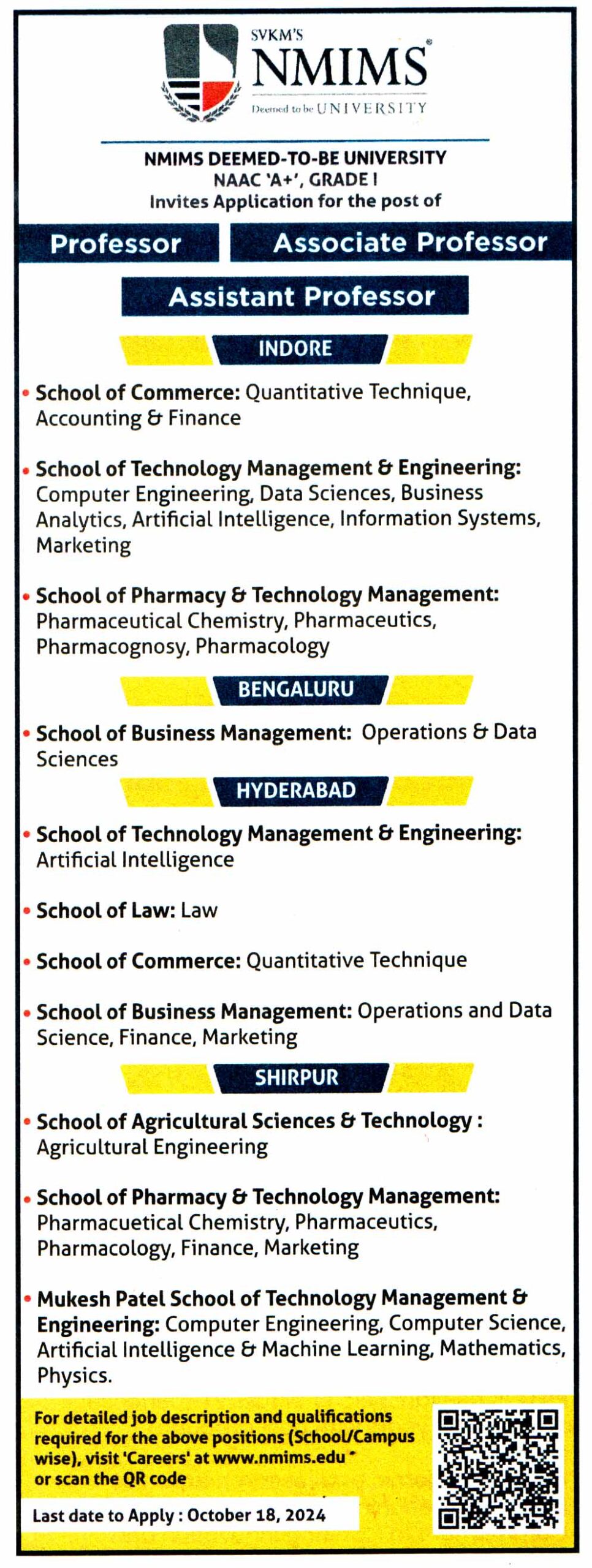 SVKM'S NMIMS Deemed to be University Recruitment