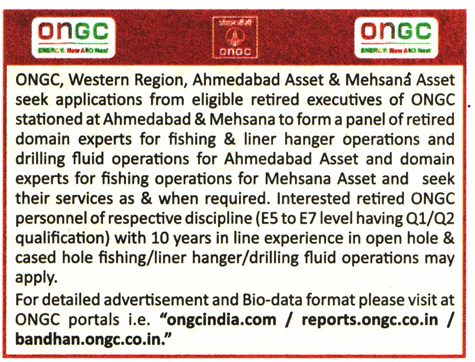 ONGC Ahmedabad & Mehsana Recruitment