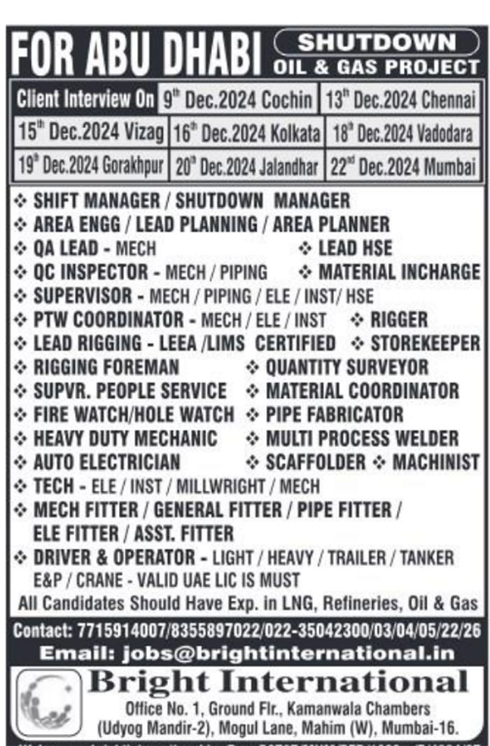 Jobs in Abu Dhabi for Machinist