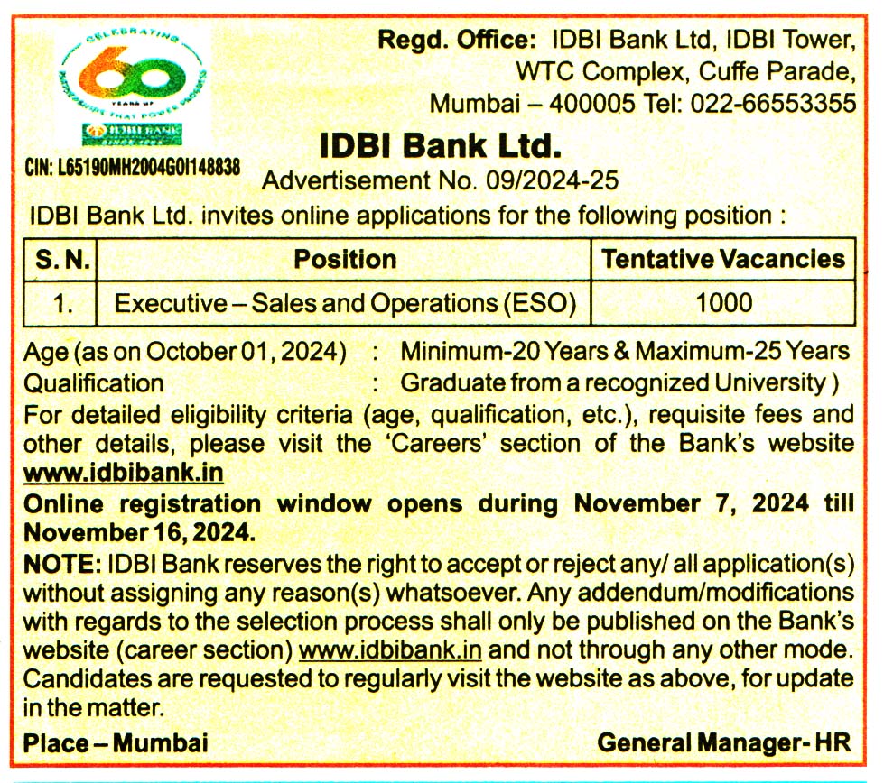 IDBI Bank Ltd Mumbai Recruitment