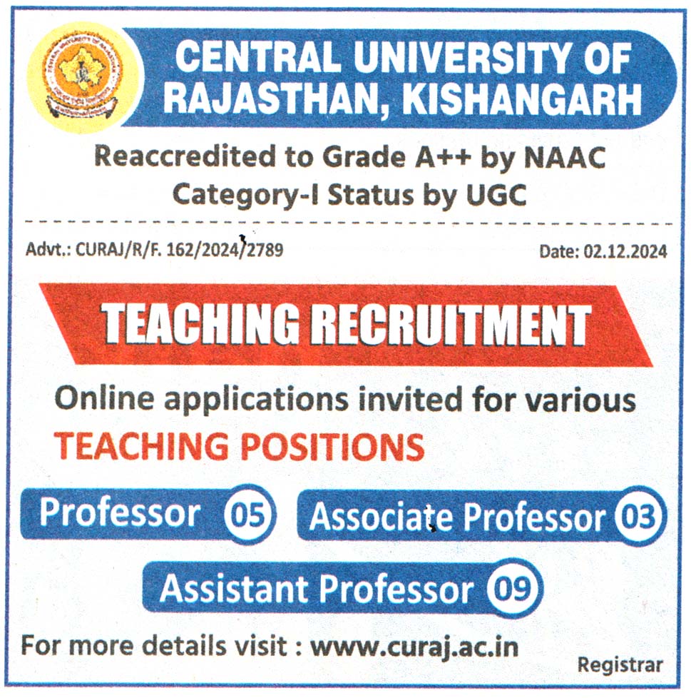 Central University of Rajasthan Kishangarh Recruitment