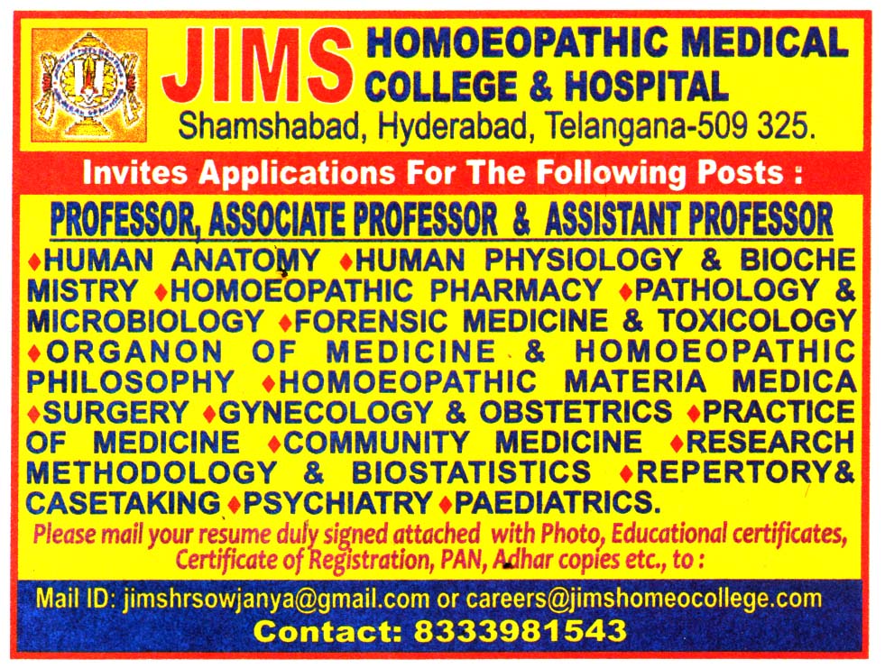 JIMS Homoeopathic Medical College & Hospital Hyderabad Recruitment