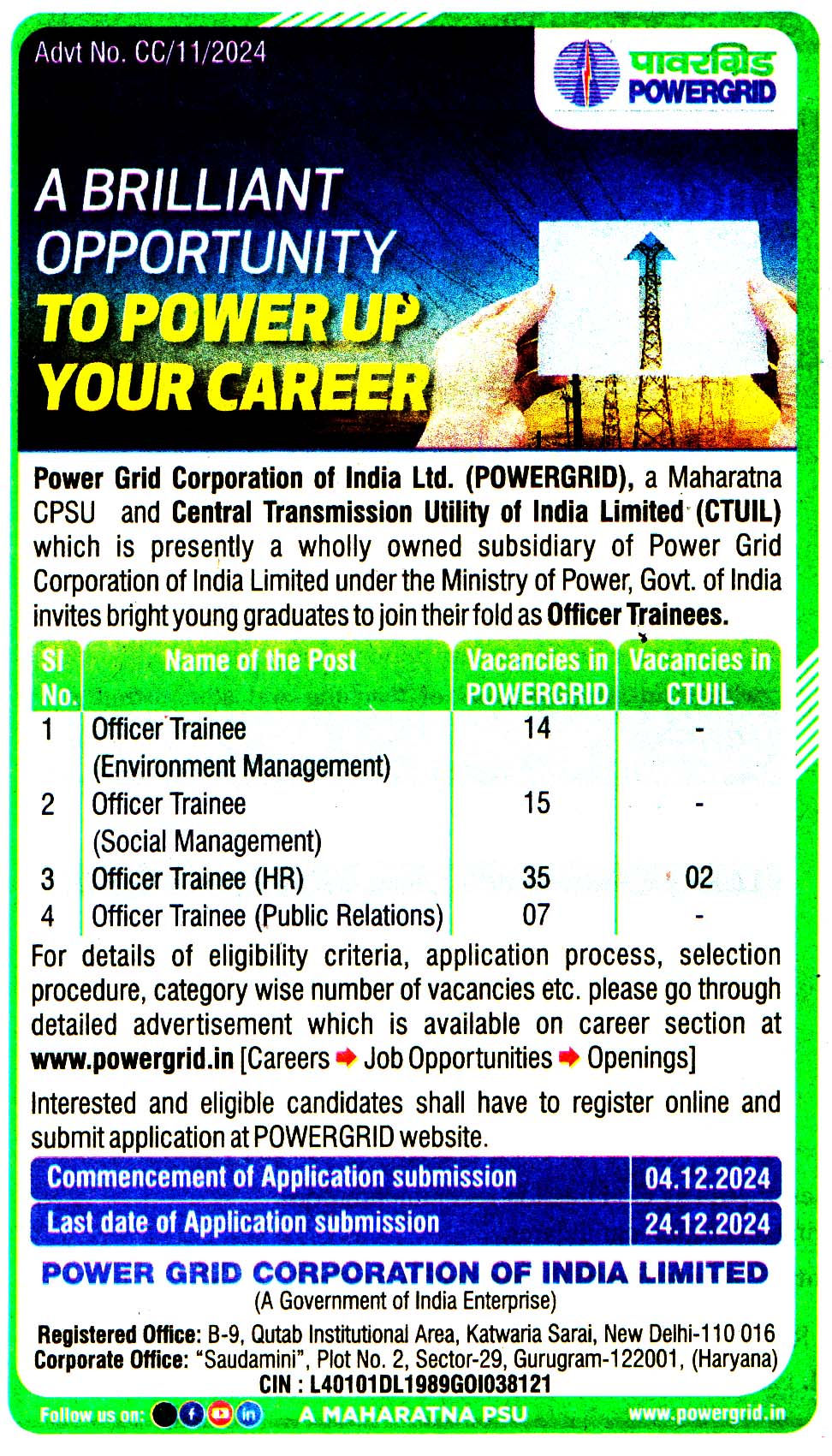 Power Grid Corporation Of India (POWERGRID) Gurugram Recruitment