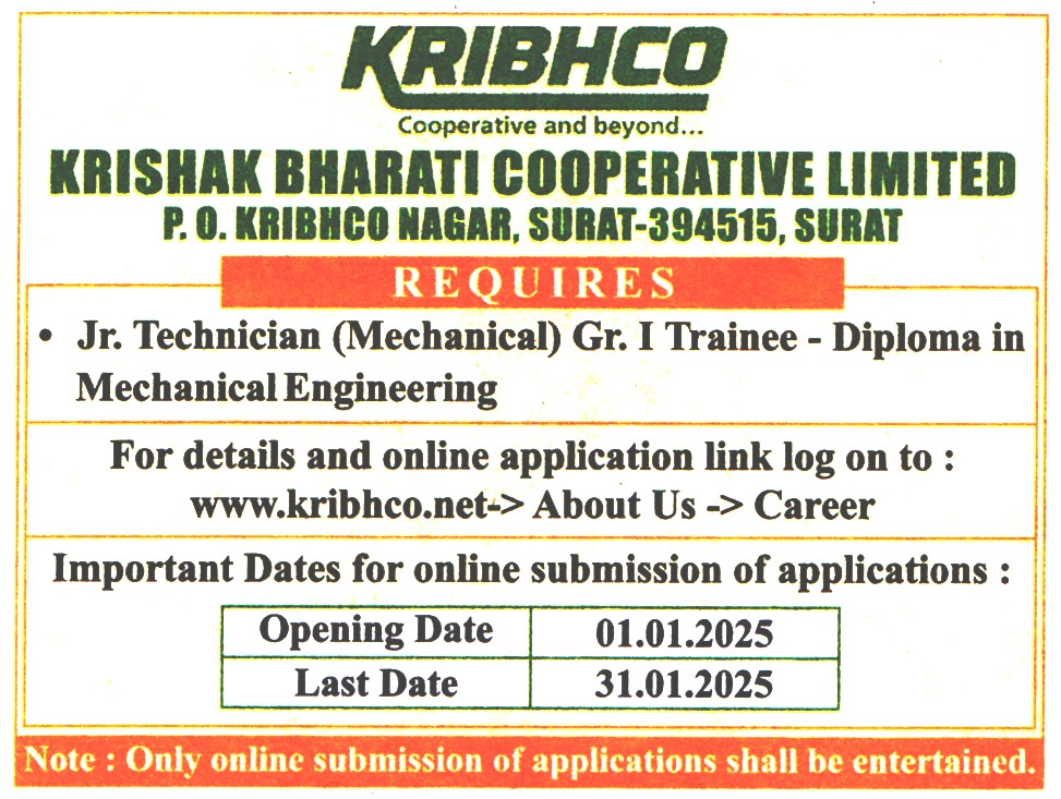 Krishak Bharati Cooperative Limited (KRIBHCO) Surat Recruitment