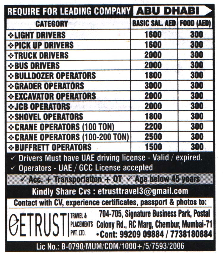 Jobs in Abu Dhabi for Truck Drivers