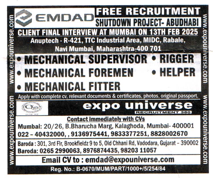 Jobs in Abu Dhabi for Mechanical Supervisor