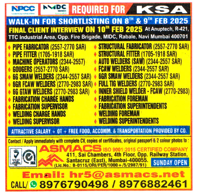 Jobs in KSA for Auto Welders (SAW)