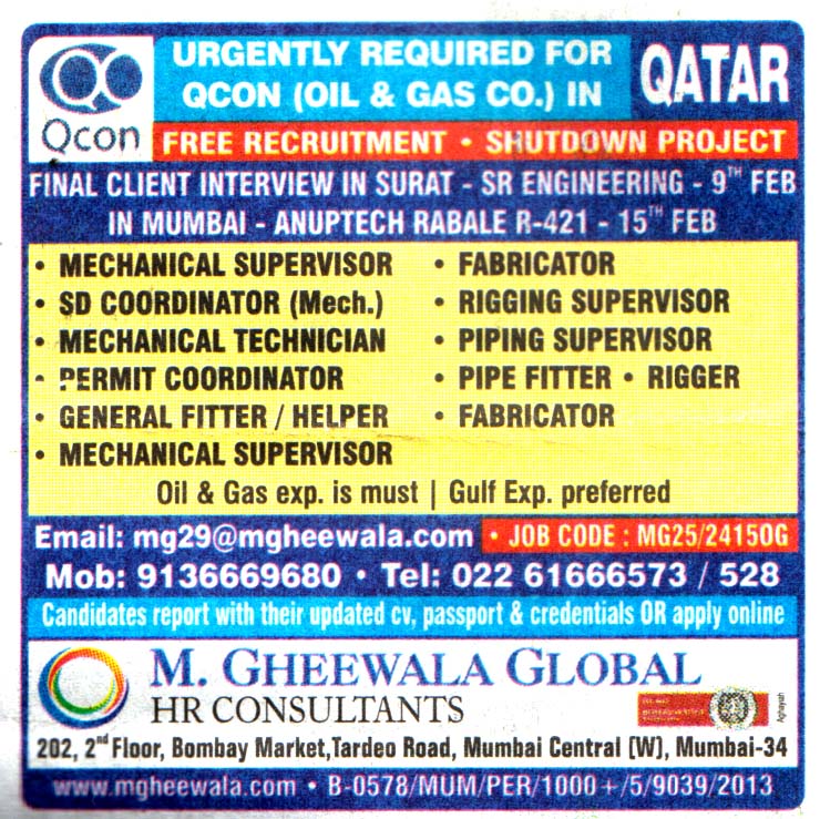 Piping Supervisor for Jobs in Qatar