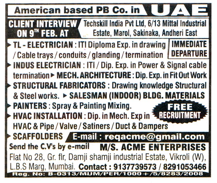 Jobs in UAE for TL Electrician