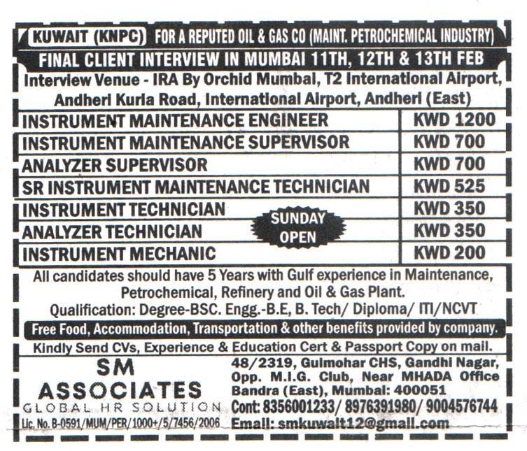 Analyzer Supervisor for Jobs in Kuwait