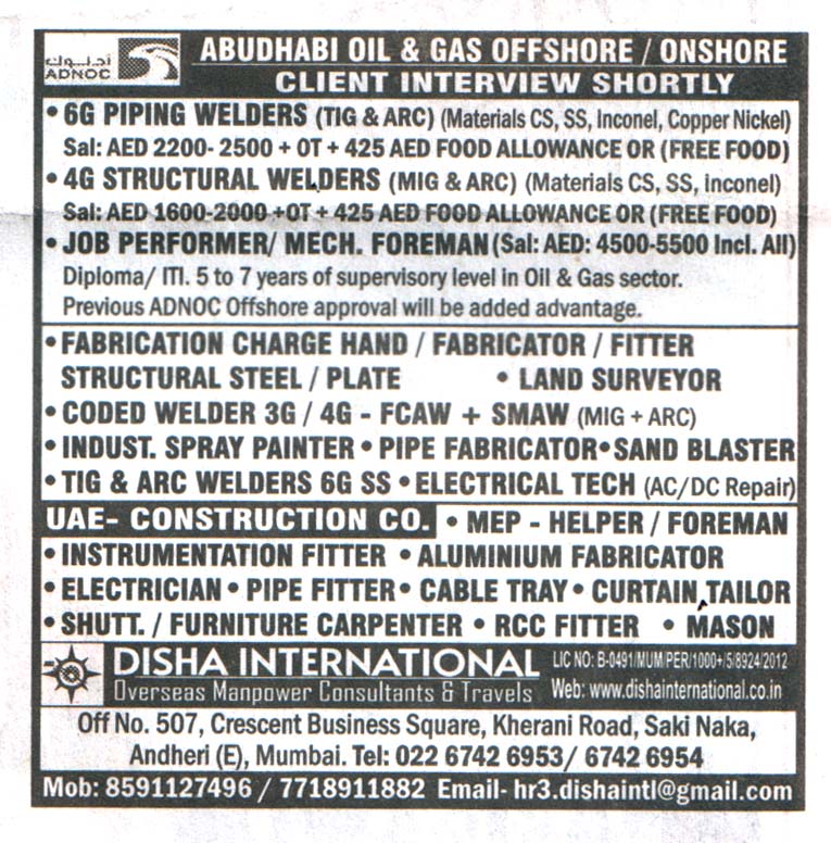 Jobs in Abu Dhabi for Mechanical Foreman