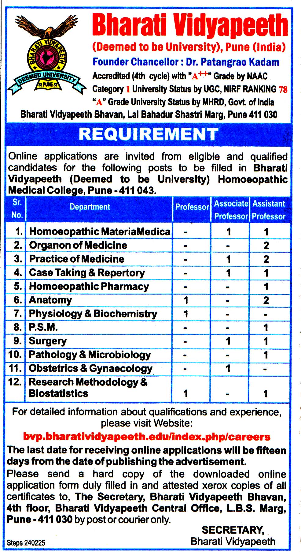 Bharati Vidyapeeth Pune Recruitment